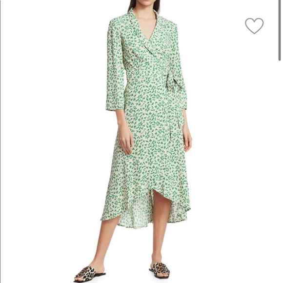 Ganni Dresses & Skirts - Ganni green leaf crepe wrap dress